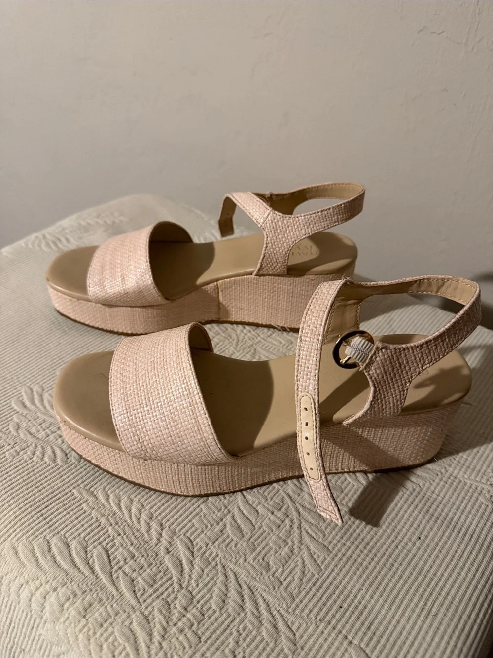 Crown & Ivy Davina Blush Pink Wedge Sandals Ankle Strap